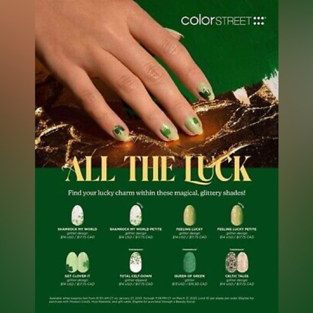 Color Street PETITE FEELING LUCKY St. Patrick’s Day Gold Green Ombré Glitter Set - Picture 8 of 8